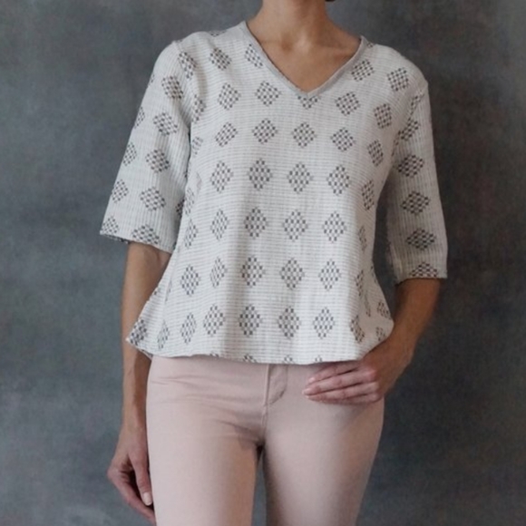 Ace & Jig Tops - Ace & Jig Inez Cotton Flared 3/4 Sleeve V-Neck Loose Relaxed Fit Texture Shirt